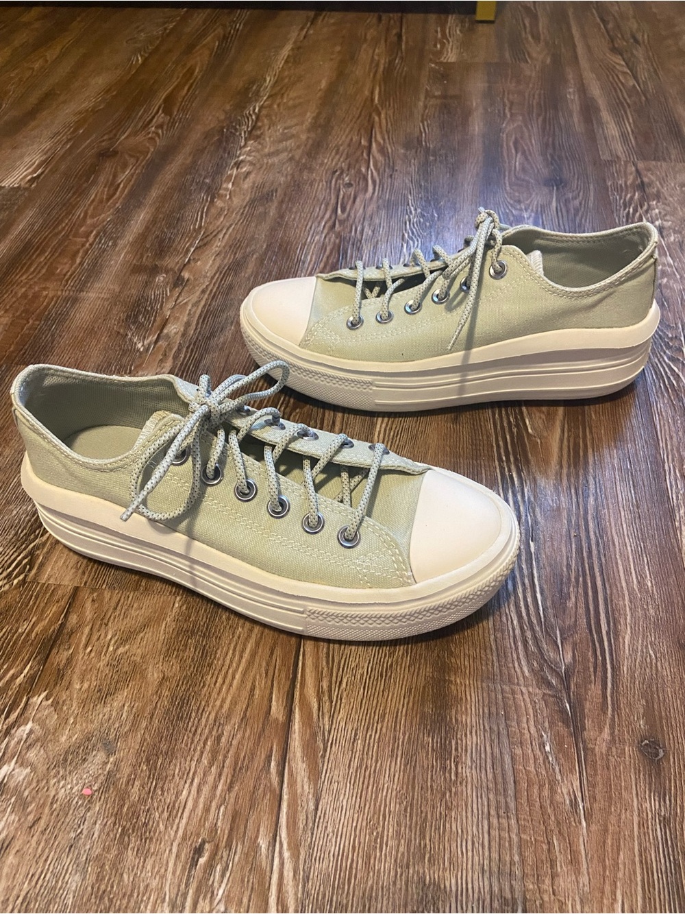 Converse Low-Top Platform Sneakers in Sage Green and White - Picture 3 of 8